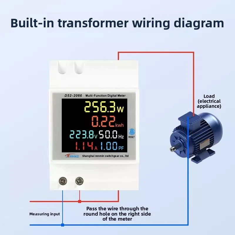 D52-2066 DIN Rail Energy Meter 6-In-1, 100A AC40-300V Digital Power Monitor KWh Wattmeter For Home Solar System