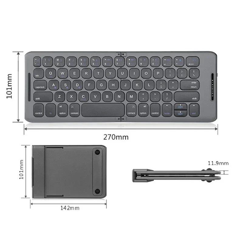 Foldable Bluetooth Keyboard USB Type C for Windows Android IOS for iPad Computer Tablet PC Phones Mice Key Board 3-Device Sync view 3