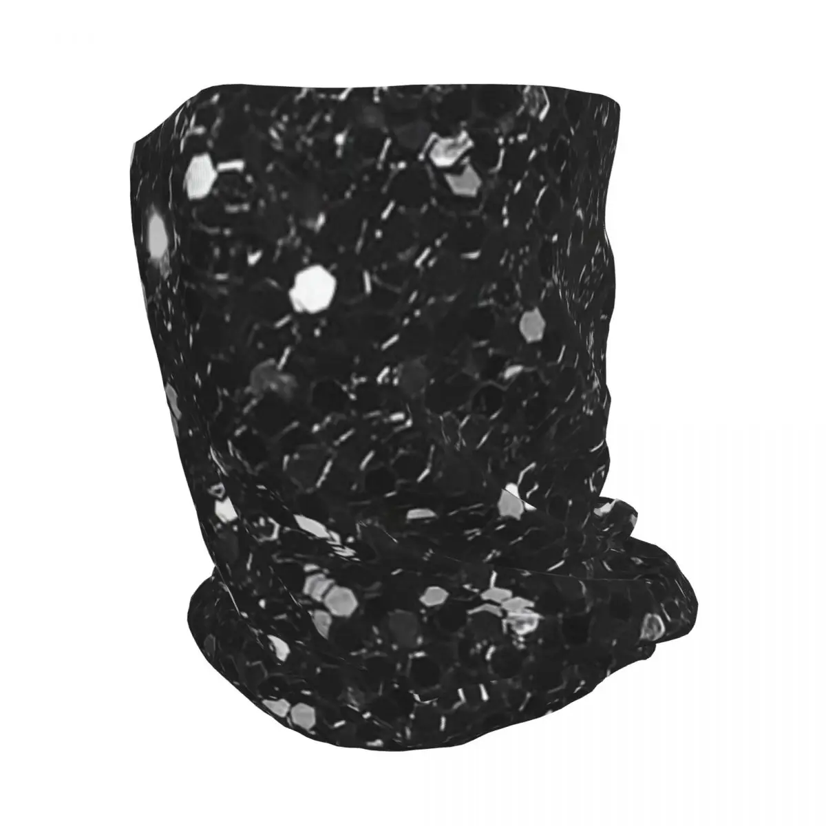 Black Glitter Look Chunky Sequin Bandana Neck Gaiter Magic Scarf Multifunction Balaclava Beanies Hat Unisex Adult Breathable