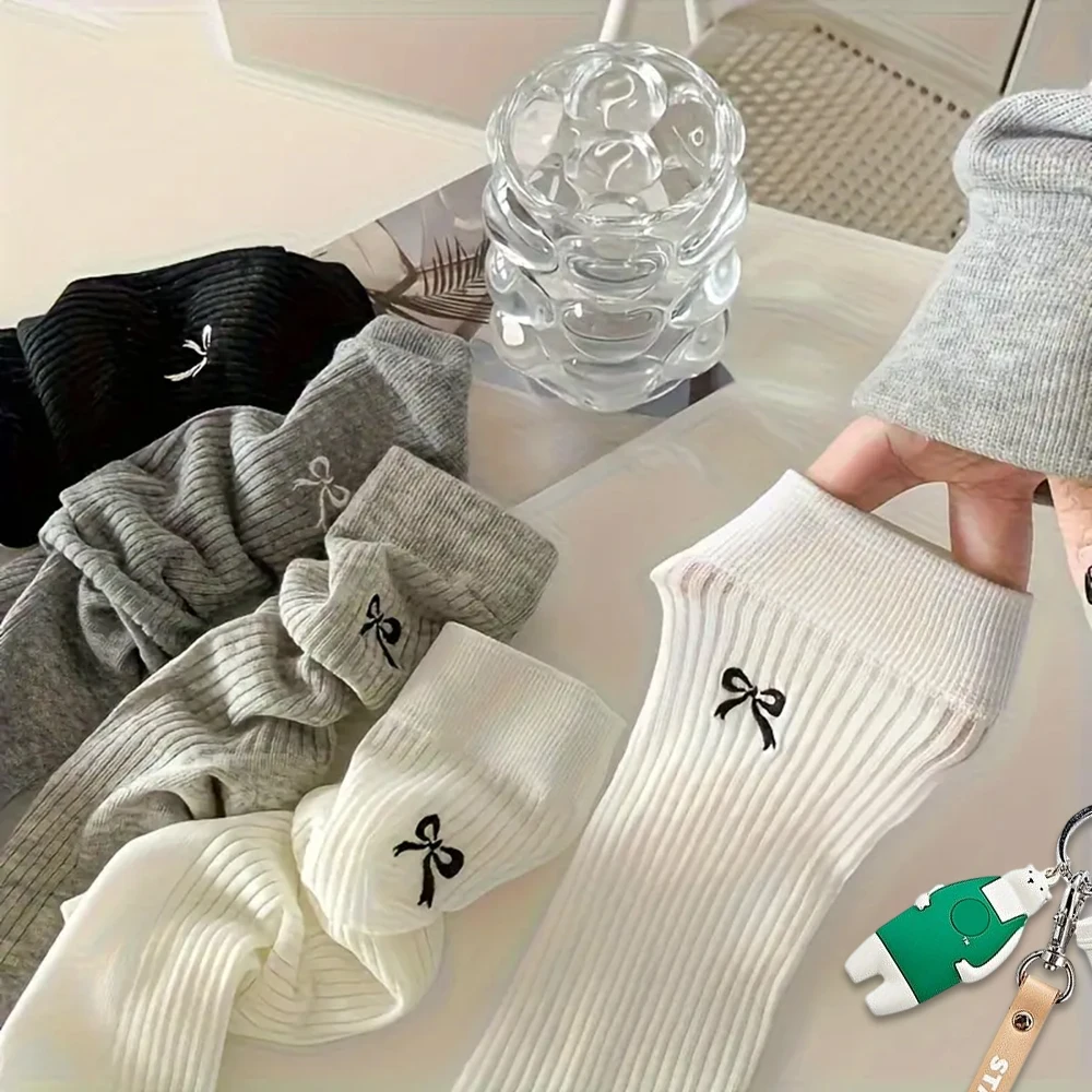 5 Pairs Ins Big Bow All Cute Socks Women Summer Thin Breathable Mesh Breathable Pile Socks Mid Tube Sock image 3