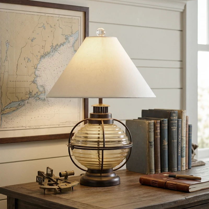 Retro style creative glass desk lamp model room hotel study entrance warm decorative bedside lamp