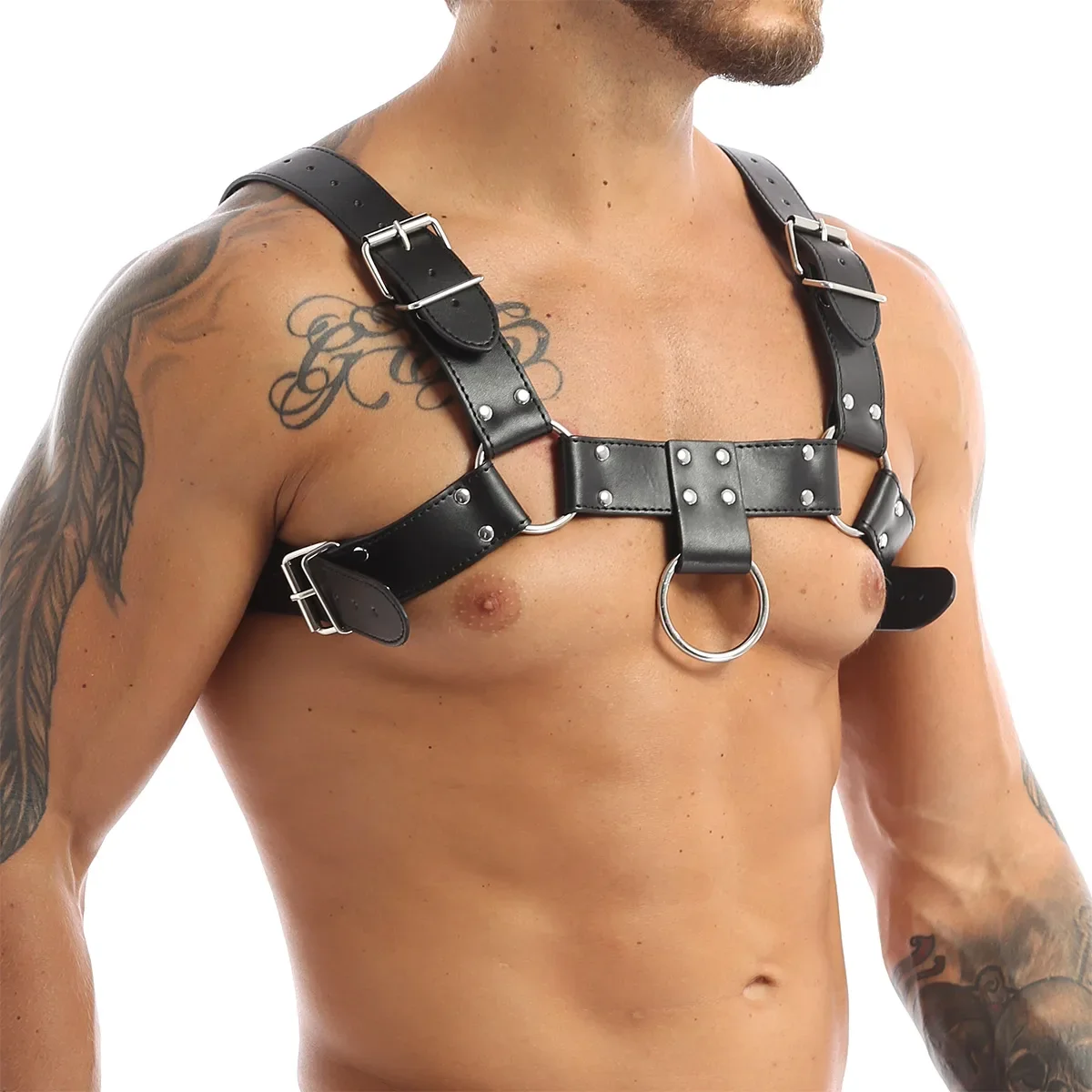 

Sexy Men Harness Leather Chest Harness Belt Metal Rivets Fetish Gay Adjustable Belt Punk Rave Erotic Fetish Clothing Accessorie