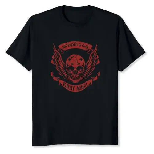 NEW LIMITED Krav Maga The Enemy Is Fear Skull Vintage T-Shirt