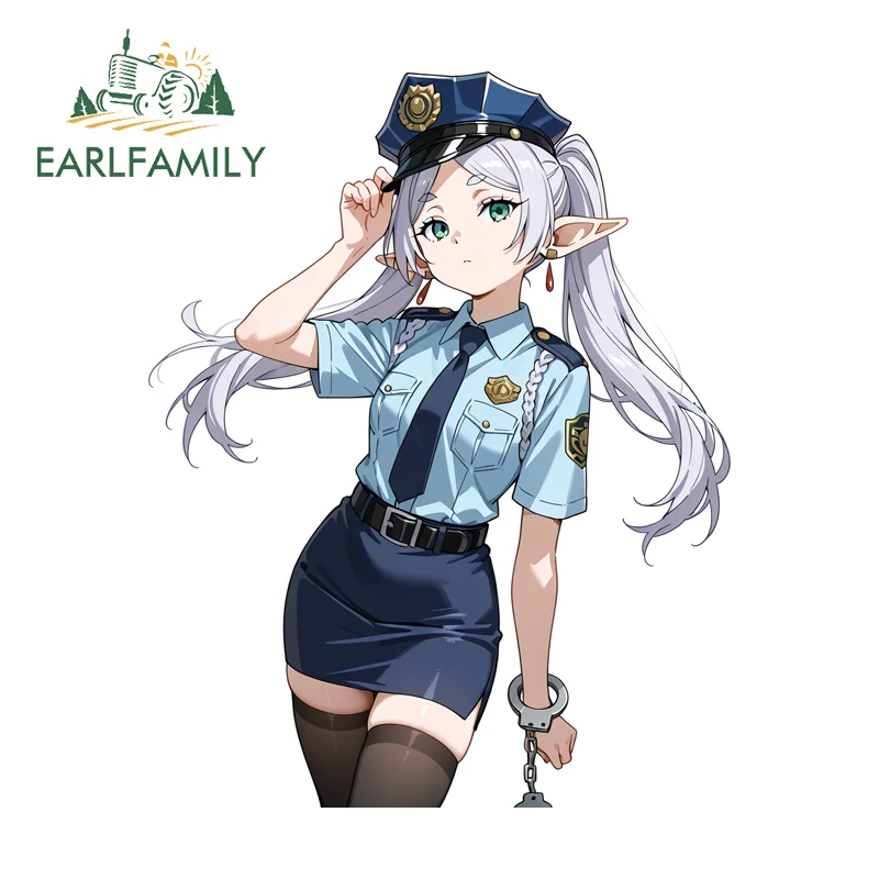 EARLFAMILY Frieren Police Uniform Car Truck Decal Popular Anime Theme Decals Occlusion Scratch Vinyl Sunscreen Vinyl Car Sticker