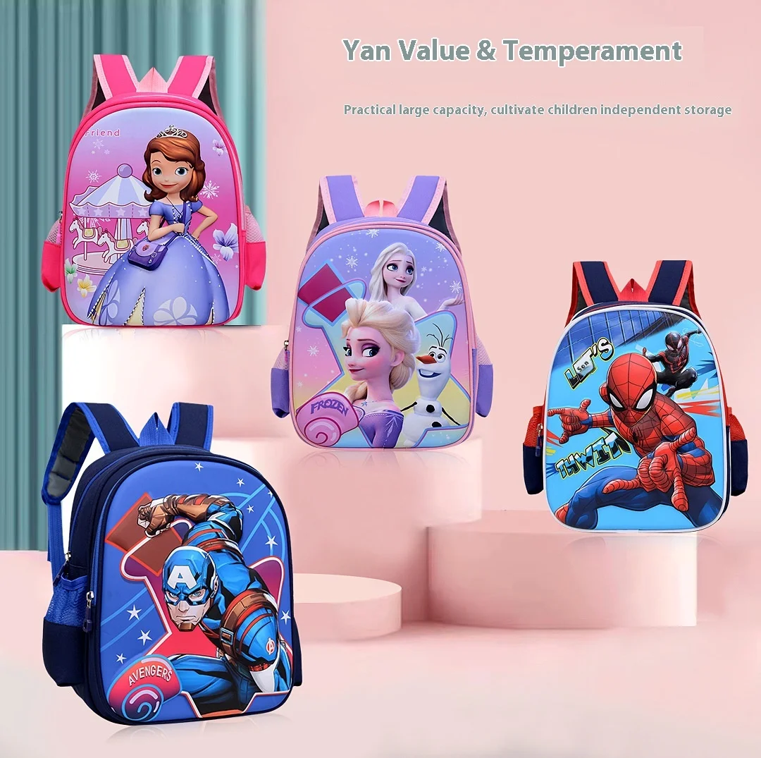 Kindergarten Small Class Boys and Girls Anime Cartoon Spider Man Elsa Lightweight Waterproof Wear resistant 2024 New Backpack