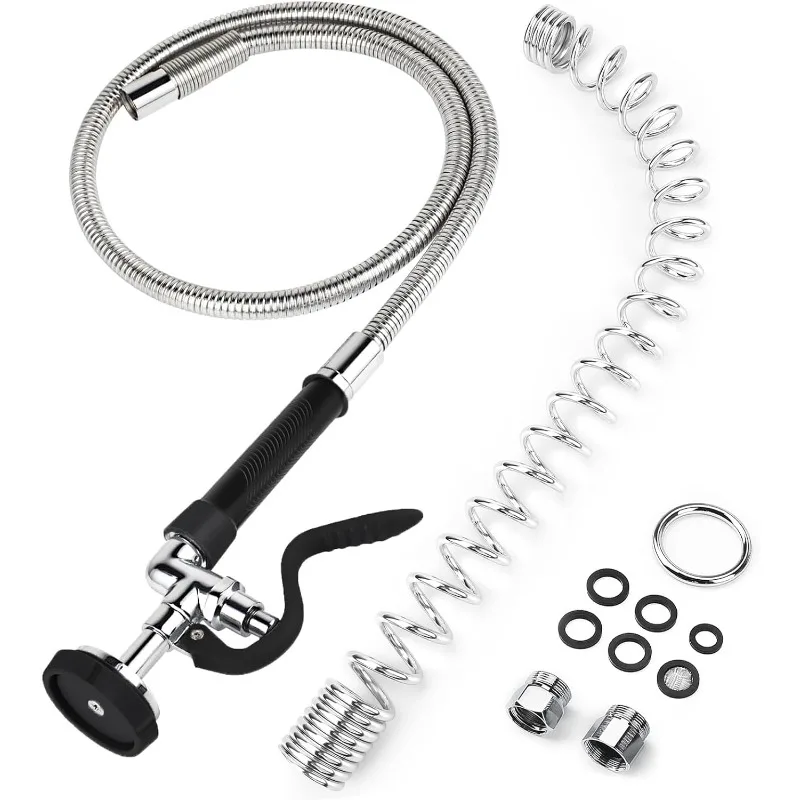 

Valve with 60" Flexible Stainless Steel Hose & Pre-Rinse Overhead Spring, Commercial Faucet Flexible Hose with Spray Head