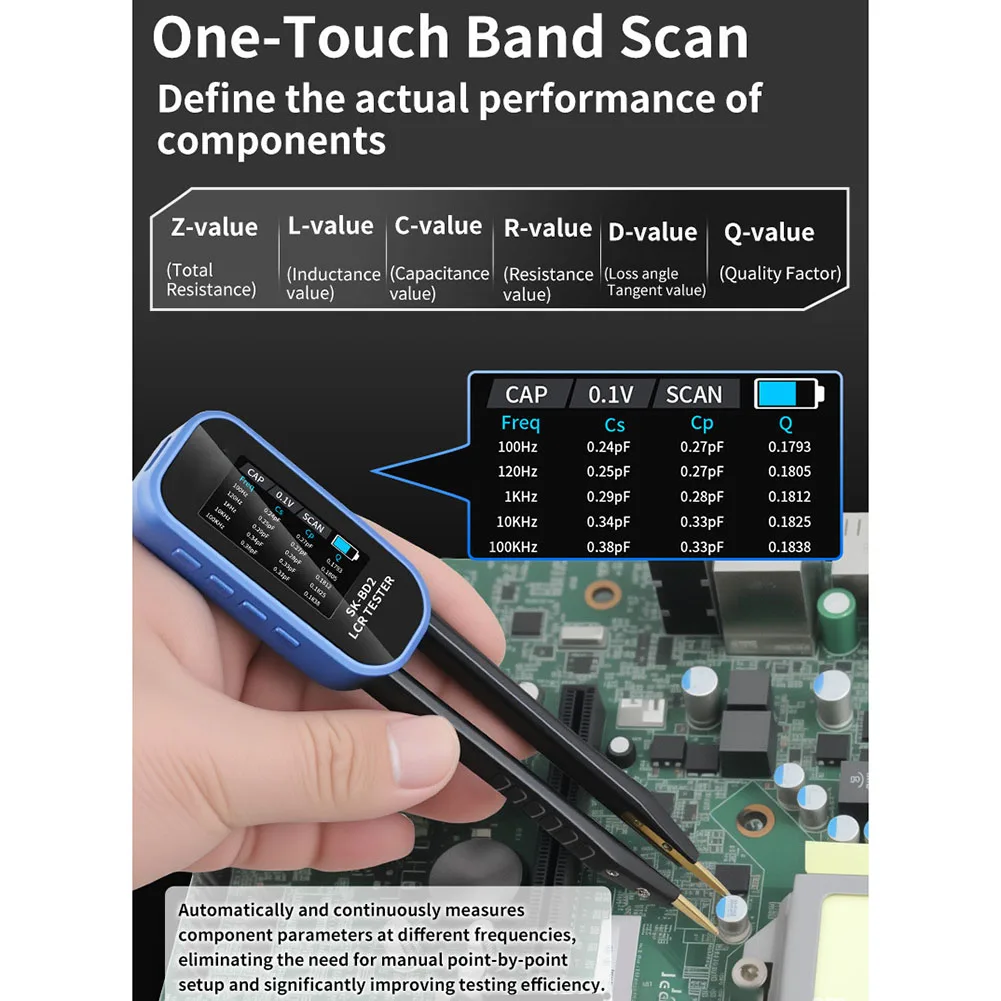 SK-BD2 Mini Tweezers-Type LCR Digital for bridge Tester with Multi Frequency Auto Scanning and for Type C Charging Interface