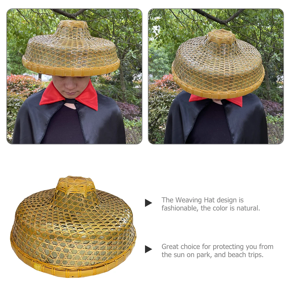 

Fashionable Bamboo Woven Hat Sun Rain Blocking Wide Brim for Farmers Travelers Fisherman Outdoor Protection Retro Style for Home