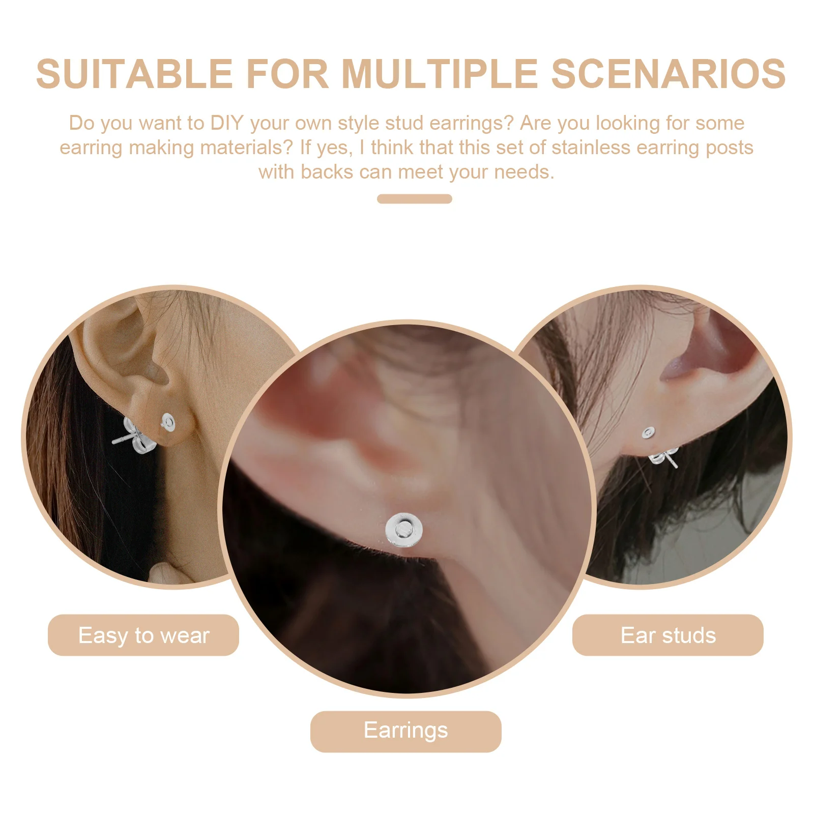 

50Pcs Stainless Steel Earring Posts and Backs Flat Pad Design Durable DIY Earring Making Supplies Jewelry Findings Kit