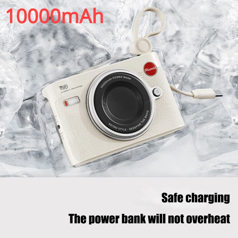 Retro Camera Design Power Bank 10000mah Large Capacity Mini Portable Phone External Battery Wireless Fast Charging Powerbank