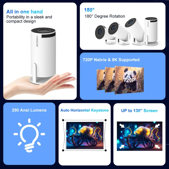 Magcubic Android 14 BT5.4 8K Support HY300 Pro Home Outdoor Projector, 290ANSI Native 720P, Mini Portable Full HD Beam 2 Magcubic Android 14 BT5.4 8K Support HY300 Pro Home Outdoor Projector, 290ANSI Native 720P, Mini Portable Full HD Beam 2
