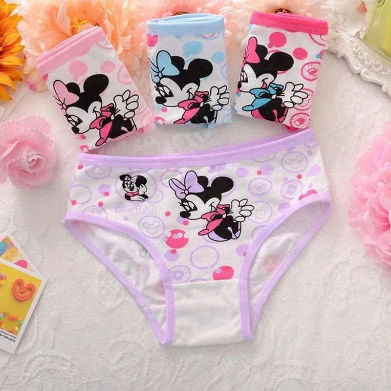 Disney Mickey Mouse Girl Panties 4 Pcs Pack Cartoon Cute Cat Panties Cotton Soft Children's Boxing Shorts Baby Panties Gift