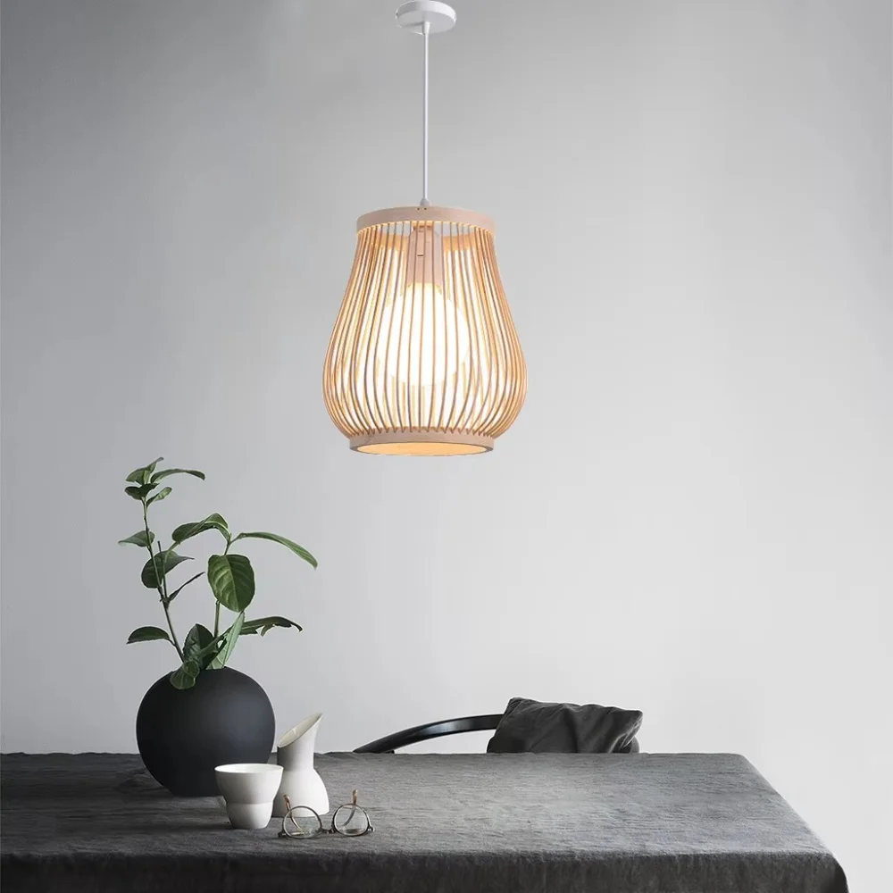 Chinese Rattan Wicker Pendant Lamp Lustre Bamboo Wood Chandelier Ceiling Light Handmade E27 for Home Living Ding Bed Room Decor