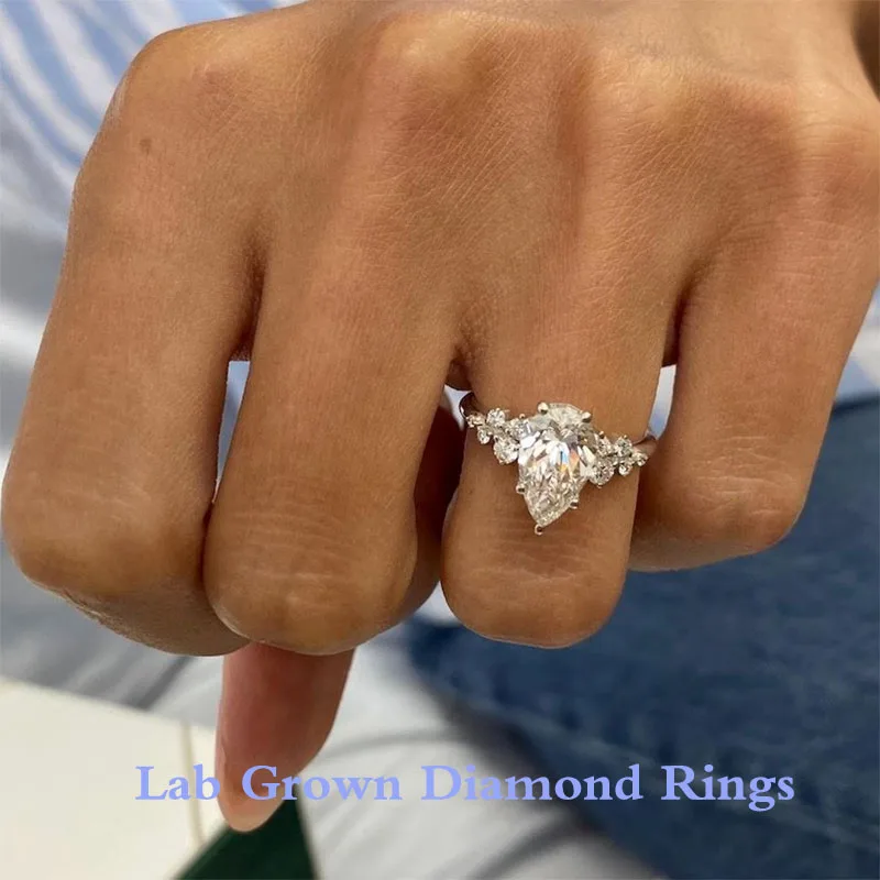 

Women's Wedding Ring Pear Cut Lab Grown Diamond Ring 14K 10K Gold 1.5CT Main Stone IGI Certified DEF Color VS-VVS Clarity