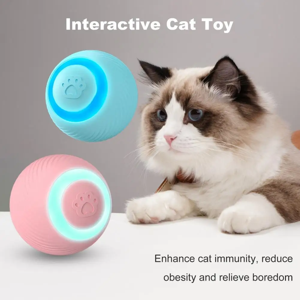 Interactive Cat Toy Ball Self-Moving Rotatable Ball USB Rechargeable Rolling Smart Balls Indoor Cats Chasing Ball Toy for Kitten