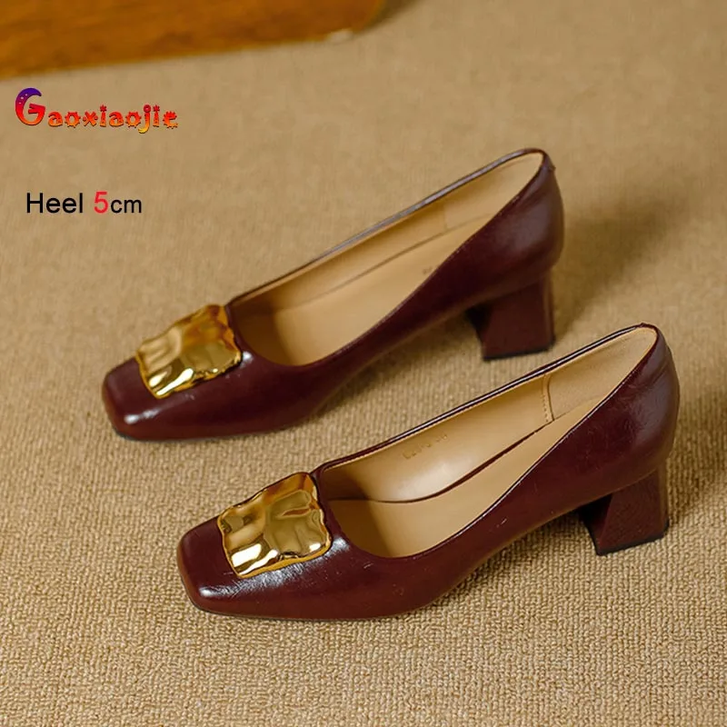 

Новые женские туфли-лодочки на толстом каблуке 5 см, весна 2026, с квадратным носком, удобные, модные, с неглубоким вырезом