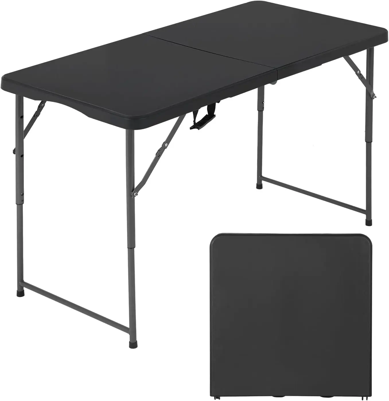 

4 ft Outdoor Dining Table, Foldable Portable Plastic Table with Carrying Handle, Height Adjustable for Party and Wedding