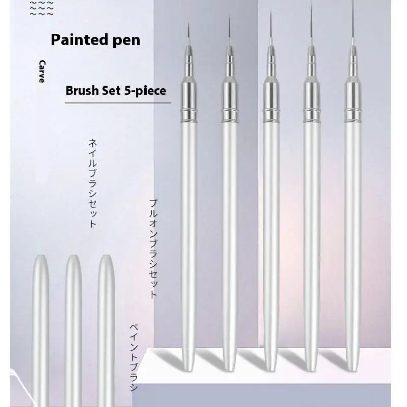 Pennelli per nail art in argento 5 dimensioni Pittura Nail Design Pen Detail Brush 7/9/11/15/20mm Strumento di disegno per linee Penna per manicure