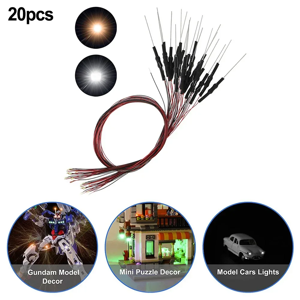 20 قطعة LED سلكي مسبق 0402 أبيض دافئ/أبيض باعث للضوء 12 فولت سلكي يؤدي لأجزاء السكك الحديدية نموذج مصغر ذاتية الصنع
