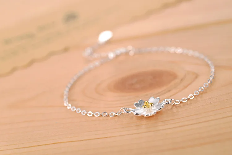 Hot Sale Fashion Jewelry 925 Sterling Silver Bracelets flower Stylish Ethnic Style Female Bracelets