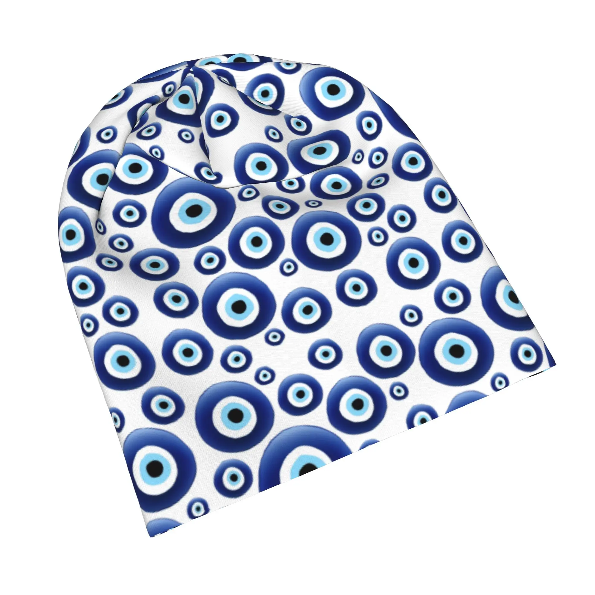 Mediterranean Evil Eye Bonnet Hat Street Blue Nazar Amulet Pattern Boho Skullies Beanies Hat Unisex Spring Dual-use Cap