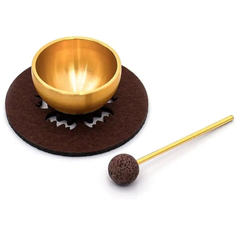 ABVL-Mini Singing Bowl Set For Yoga And Meditation Brass Sound Bowl With Cushion For Mindfulness And Stress Relief