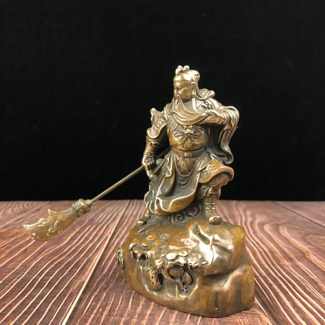 15cm China Brass Archaize Guan Yu Recruit Wealth Crafts Statue