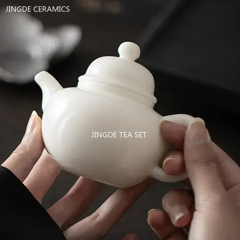 Mutton Fat Jade White Porcelain Teapot Chinese Ceramic Tea Infuser Handmade Filter Xishi Pot Traditional Porcelain Tea Set