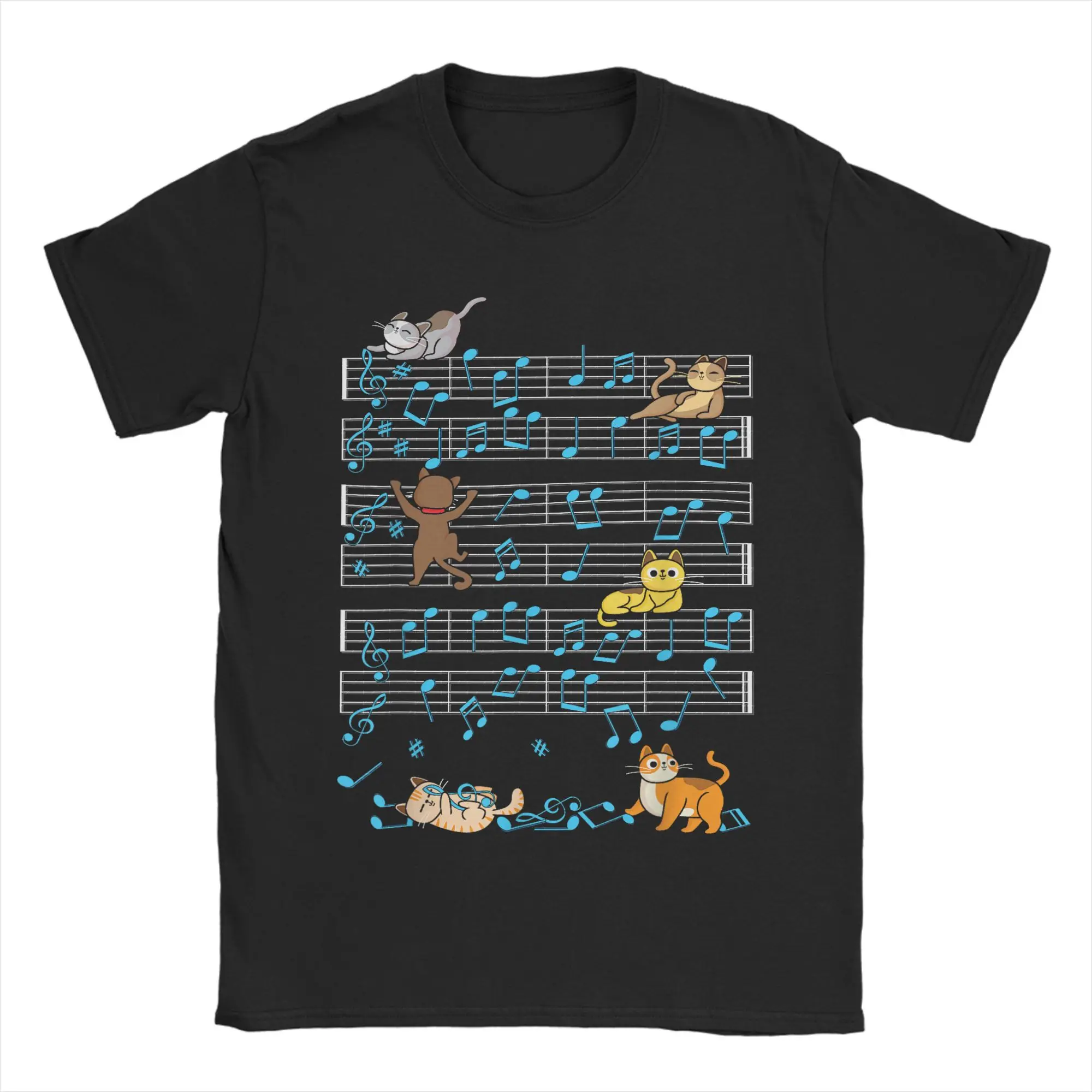 Funny Cat Playing Music Note Kitty Cute Musician Kitten Pet T Shirt Summer T Shirts For Men Tshirt Short Sleeves Y2K Funny Tees