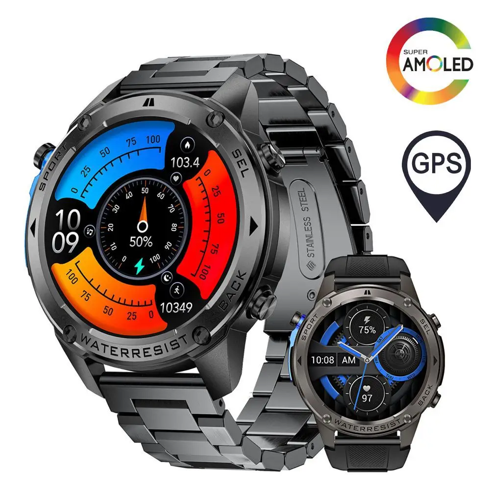 

DM56 AMOLED GPS Smart Watch Bluetooth Calling 500mAh Battery 5ATM Waterproof Outdoor Sports Fitness Tracking Smartwatch