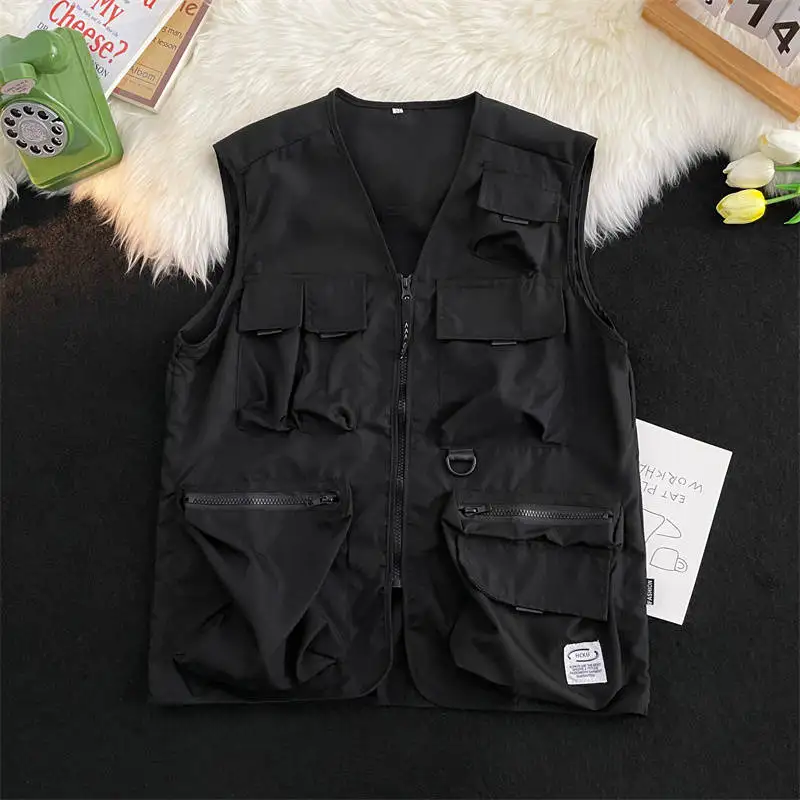 

Модный корейский мужской жилет для спецодежды, многоэтажный свободный летний топ, модный жилет с подплечниками, повседневный молодежный жилет