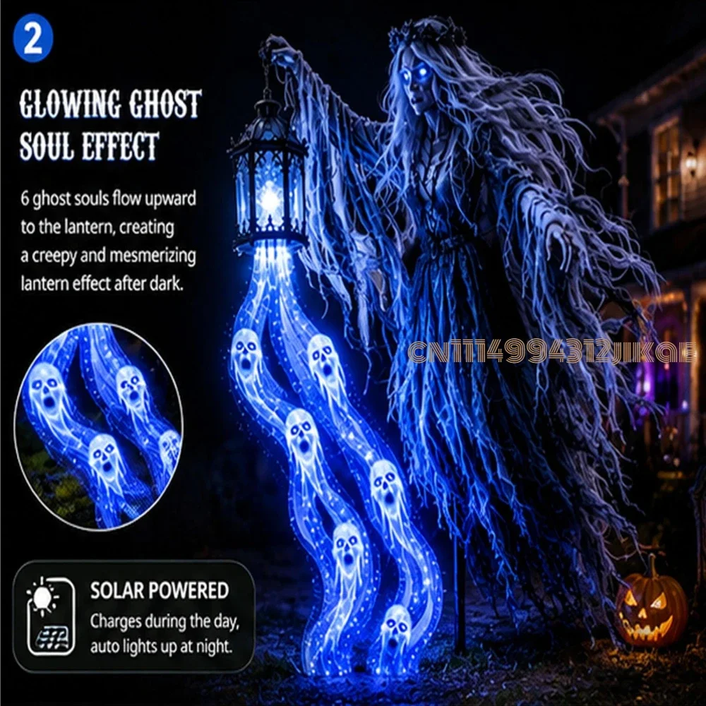 Halloween Soul Harvester Animated Solar Powered Garden Light,Halloween Ghost Yard Light, Solar Witch and Glowing Soul Stake - view 5