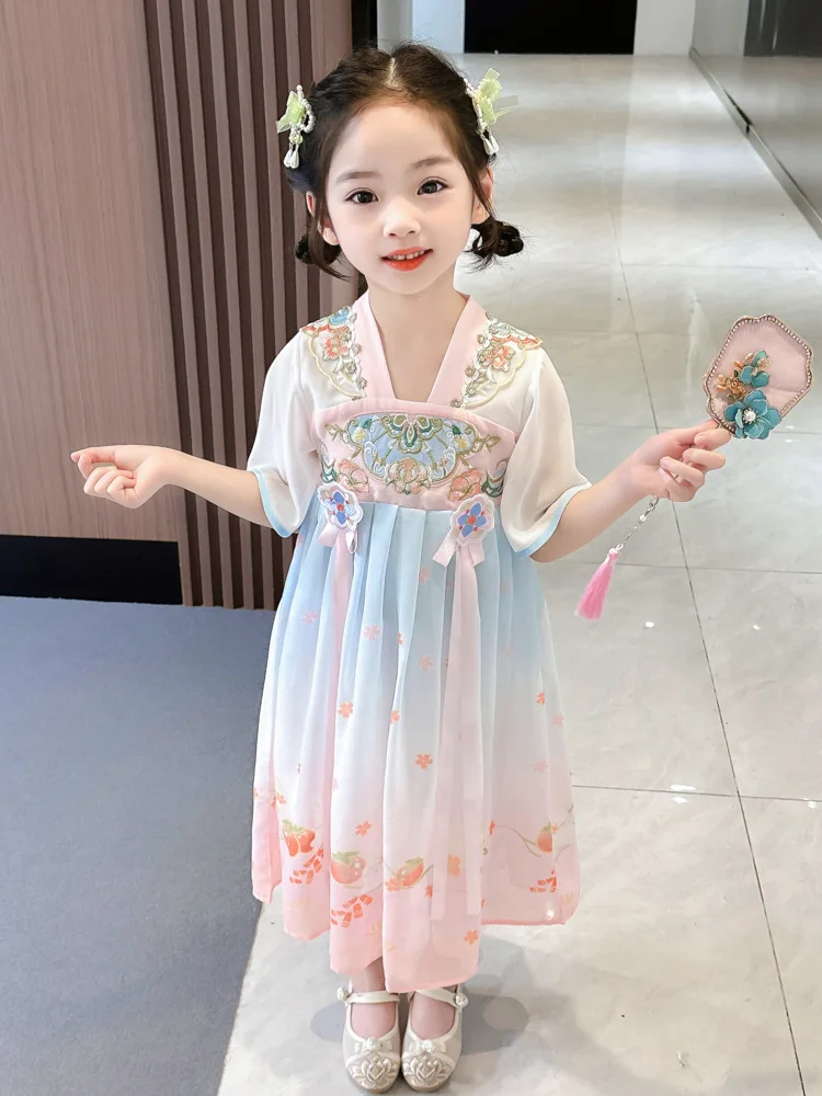 Hanfu-vestido de verano para niñas, ropa de rendimiento súper inmortal, Color fino, novedad