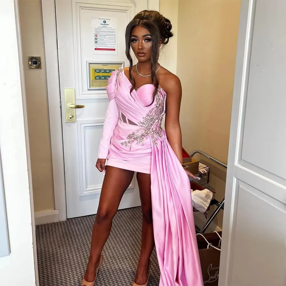 فستان حفلة موسيقية بسيط بدون حمالات وردي ميلا مخصص بدون أكمام فساتين سهرة فاخرة غمد مثير صغير فيستدوس دي فييستا 2025