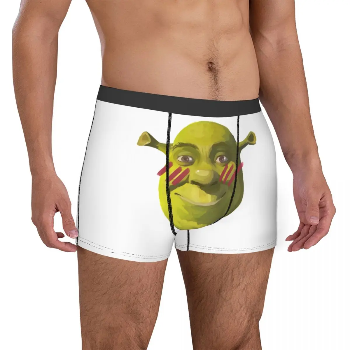 Mens Blushy Shrek Boxer Briefs Shorts Panties Breathable Underwear Male Funny Plus Size Underpants Polyester Print Panties