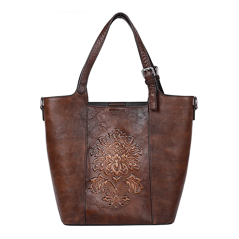 Sacs à main de luxe de style vintage pour femmes, sac en cuir de vachette véritable, gaufrage fait main, sacs initiés, grande capacité, E27,