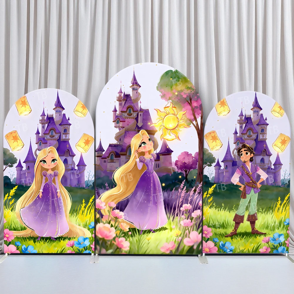 

TB Tangled Theme Arch Backdrop Cover for Girls Birthday Baby Shower Photo Background Party Decor Props Elastic Fabric