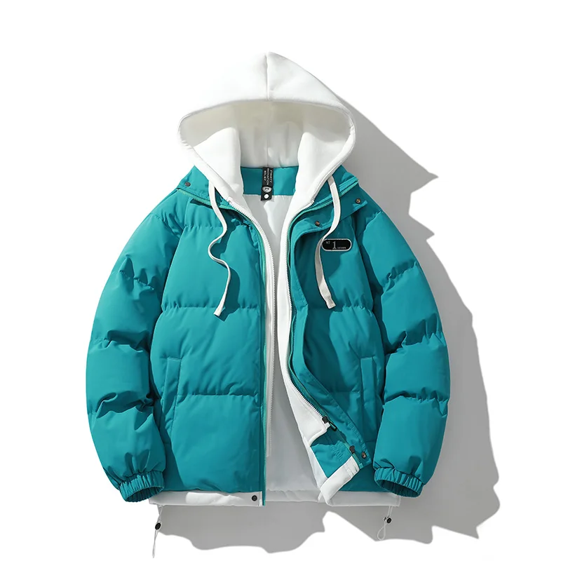 Mens Winter Jacket And Coats Hooded Thicken Windbreaker Coats Fake Two Piece Parkas Outwear