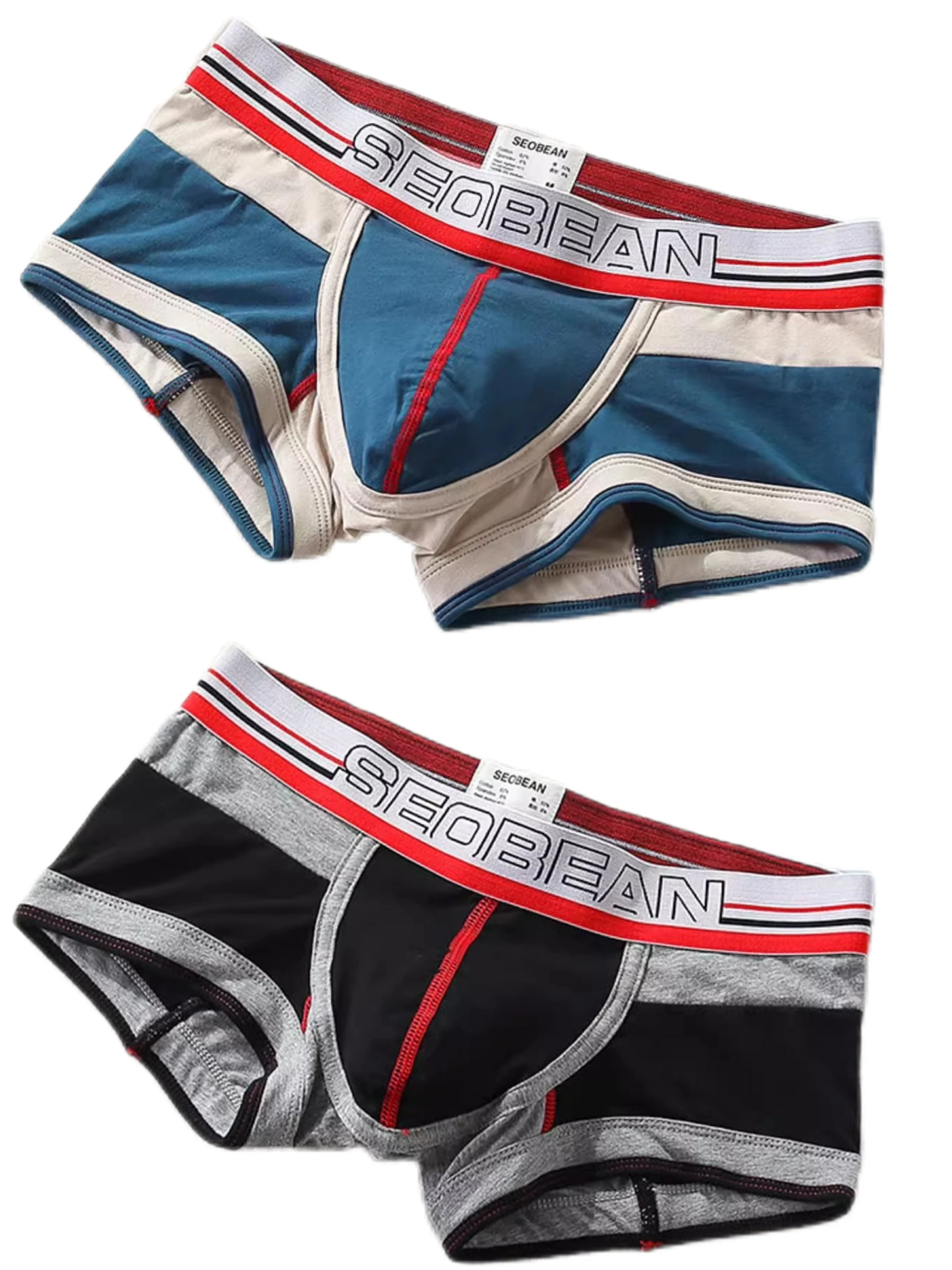 Men's Flat Angle Underwear, Cotton Mid Low Waist Close Fitting Color Matching, U-Shaped Sexy Three-Dimensional Hip Wrap