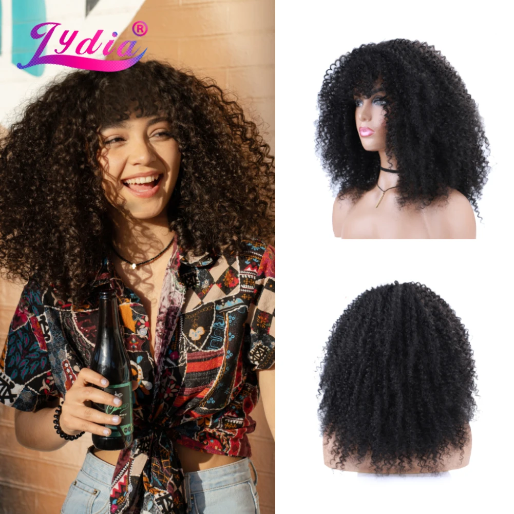 Lydia Afro Kinky Curly 18Inch Synthetic Loose Dancing Full Women Wavy Wigs Kanekalon High Temperature Daily Party  45cm T1B/Grey