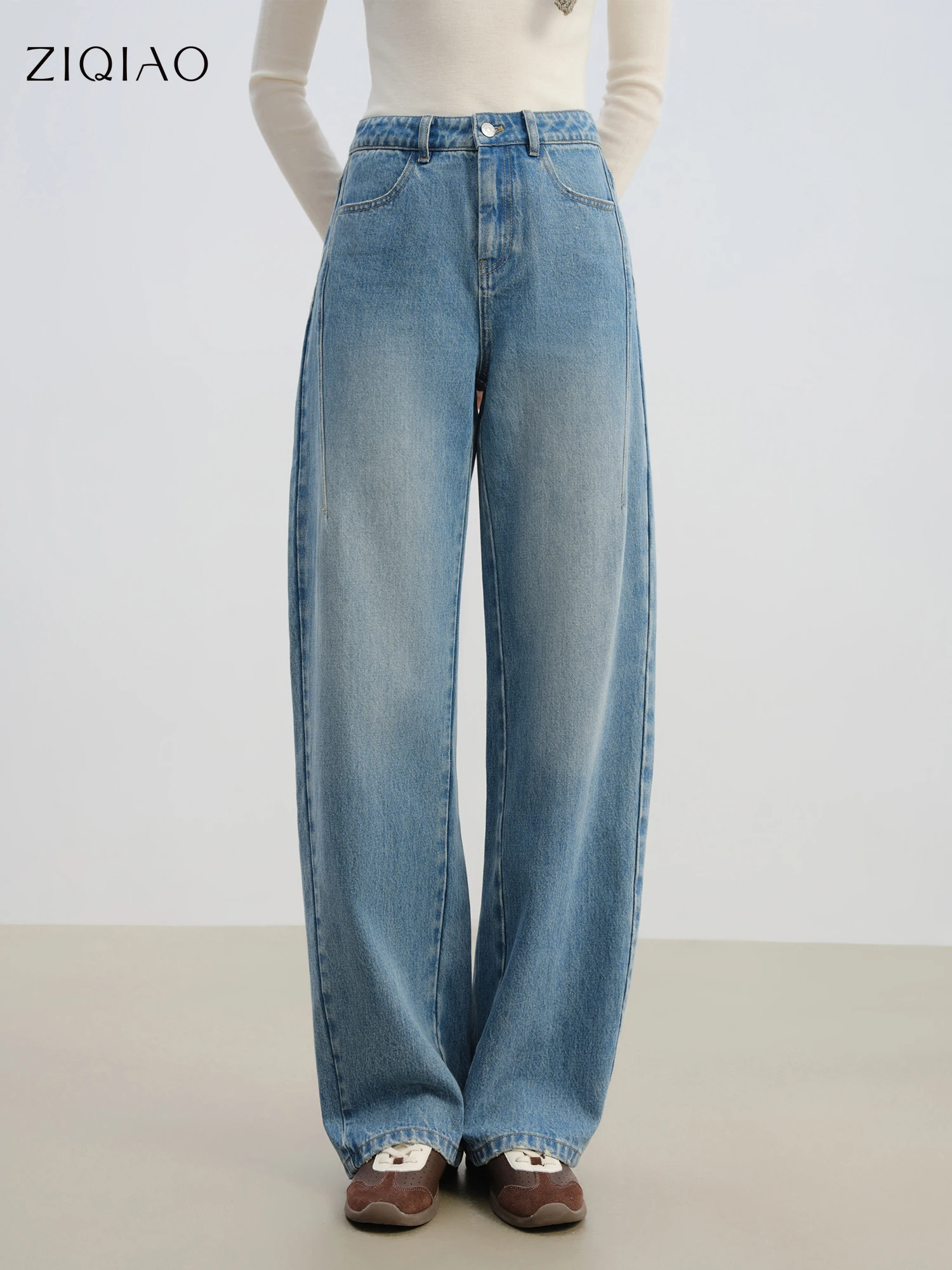 

Брюки ZIQIAO, революционные тонкие джинсы с изогнутыми лезвиями для миниатюрных женщин, Новое поступление 2025, американские винтажные джинсы, брюки-бананы, джинсы