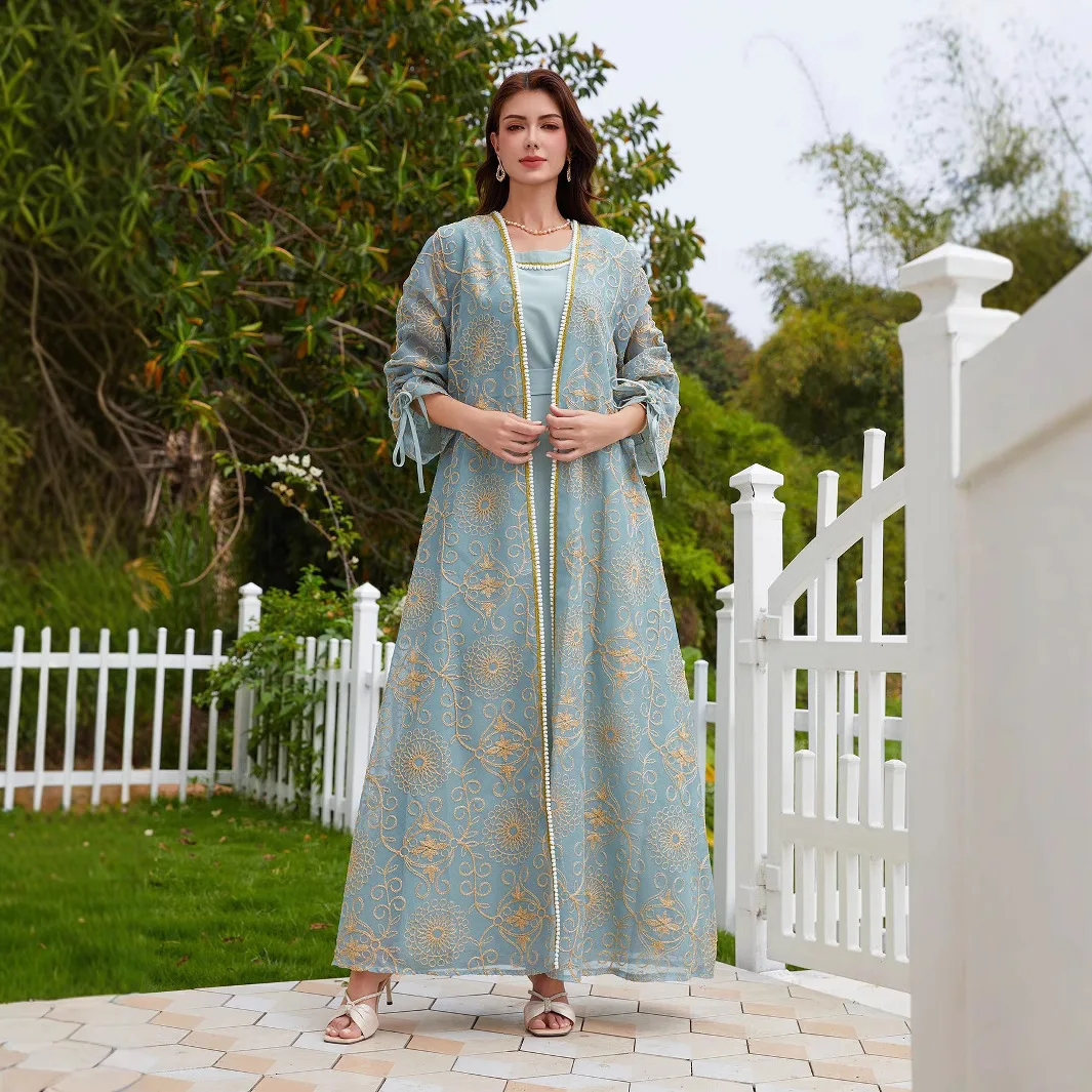 

Nc45 мусульманское платье женская одежда Абая комплект из двух предметов Саудовская Абая Дубай Джалабия халат Абая Рамадан Дубай Роскошный ислам элегантный