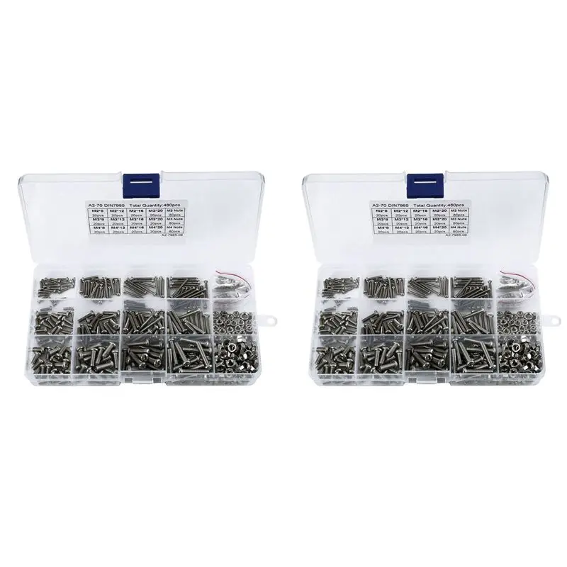 BAAJ-960Pcs/Set M2 M2.5 M3 Din7985 Gb818 Steel Cross Recessed Pan Head Screws Phillips Screws Assortment Kit Hw028
