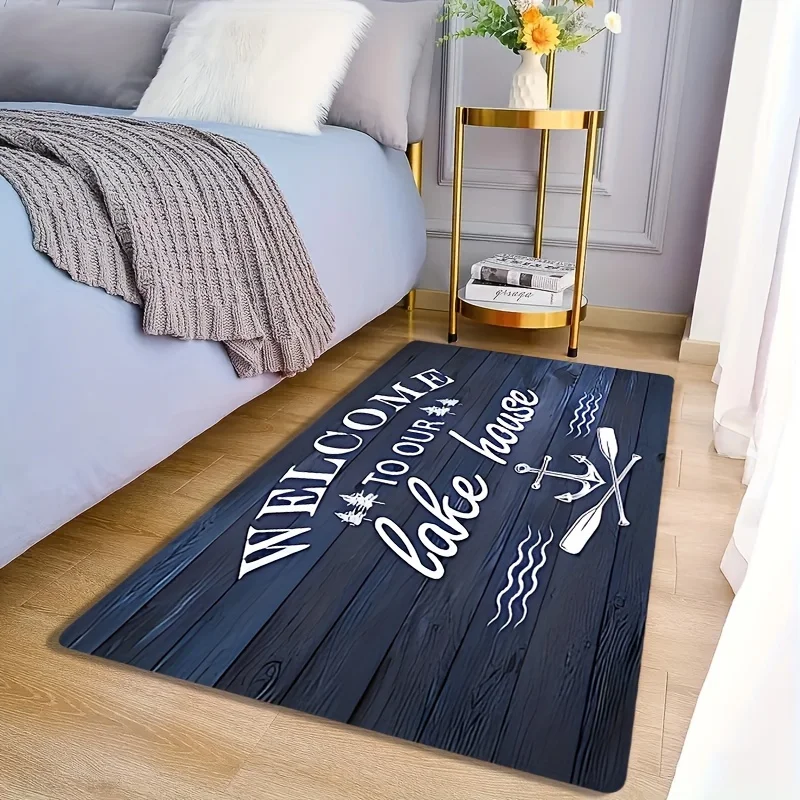 Lake House letter pattern Flannel-printed floor mats are slip-resistant Suitable for living room bedroom terrace garden carpets