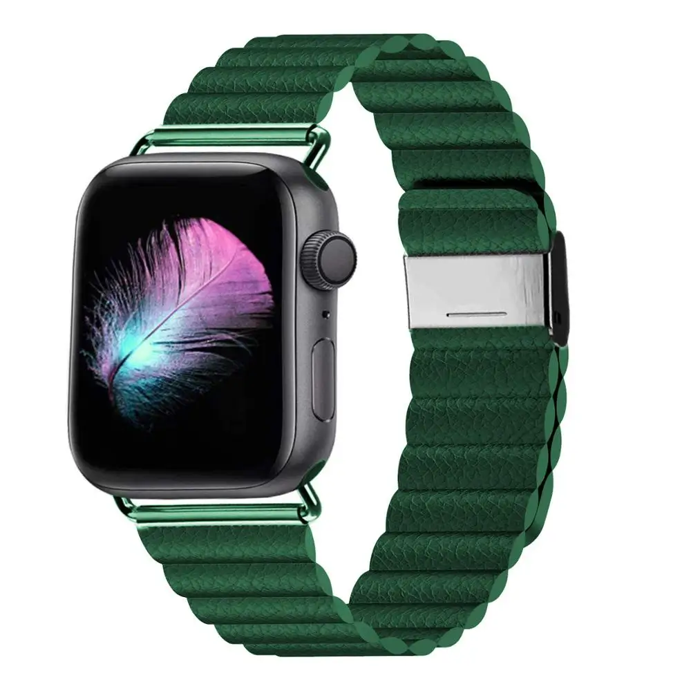 Strap For Apple watch band 44mm 40mm iWatch band 38mm 42mm Magnetic bracelet Genuine Leather loop apple watch series 3 4 se 6 7