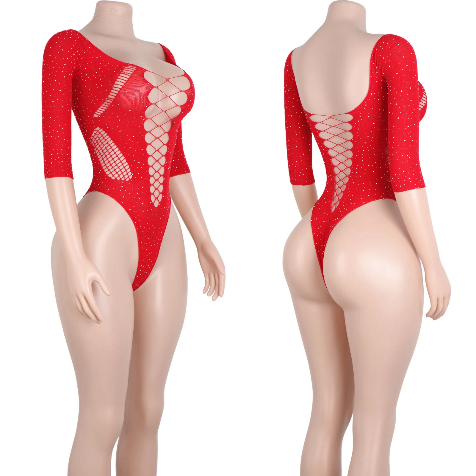 

Rhinestone-Encrusted Spandex Pole Dancewear Exotic Lingerie Outfits - Spinning Dancing Stage Thongs for Stripper Wear Wholesale