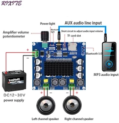 Bluetooth5.0 TPA3116/TDA7498100W+100W Digital Power Amplifier Board 2.0 Stereo AMP Module Support TF Card AUX A105