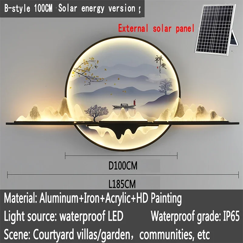 BRIGHT Solar Outdoor Mural Lamp 1 Meter Diameter Circular Landscape Waterproof Mural Villa Courtyard Garden Decoration Painting