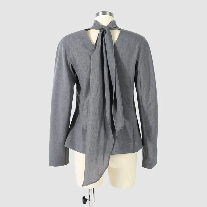 

Женская двусторонняя рубашка из 100% шерсти, стильный сексуальный топ с открытой спиной, блузка с струящимся воротником, рубашка высокого качества, осень, новое поступление, y2k