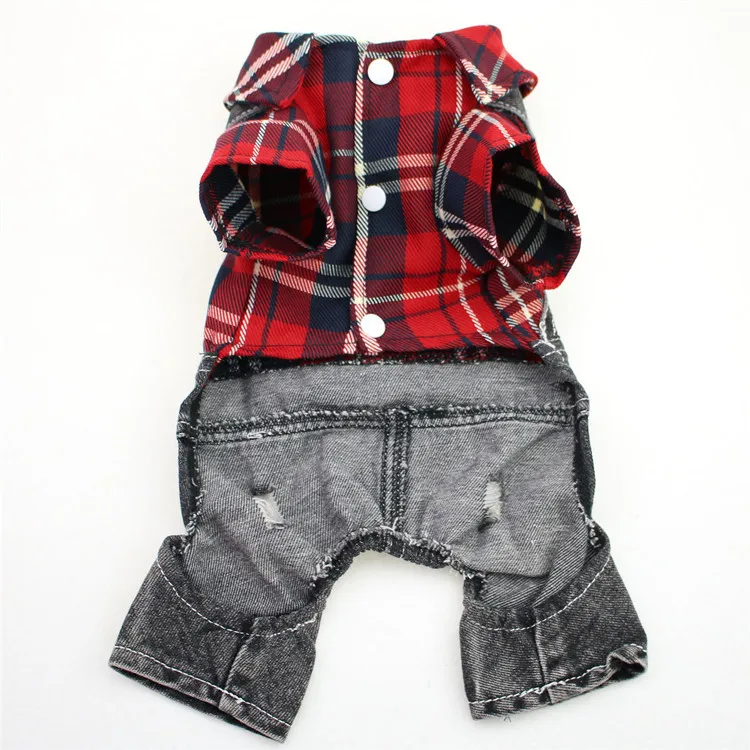 Black Dog Denim Jumpsuit Plaid Shirt Overalls for Dogs, Spring Clothes for Small Dogs Puppy Yorkie Jeans Jacket Pet Apparel